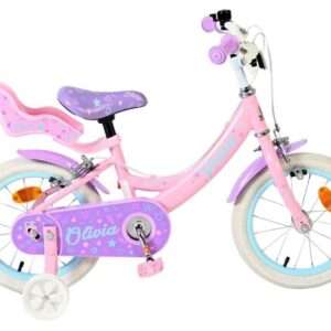 Volare | Meisjes Kinderfiets Olivia, 14 inch, Roze, Twee Handremmen