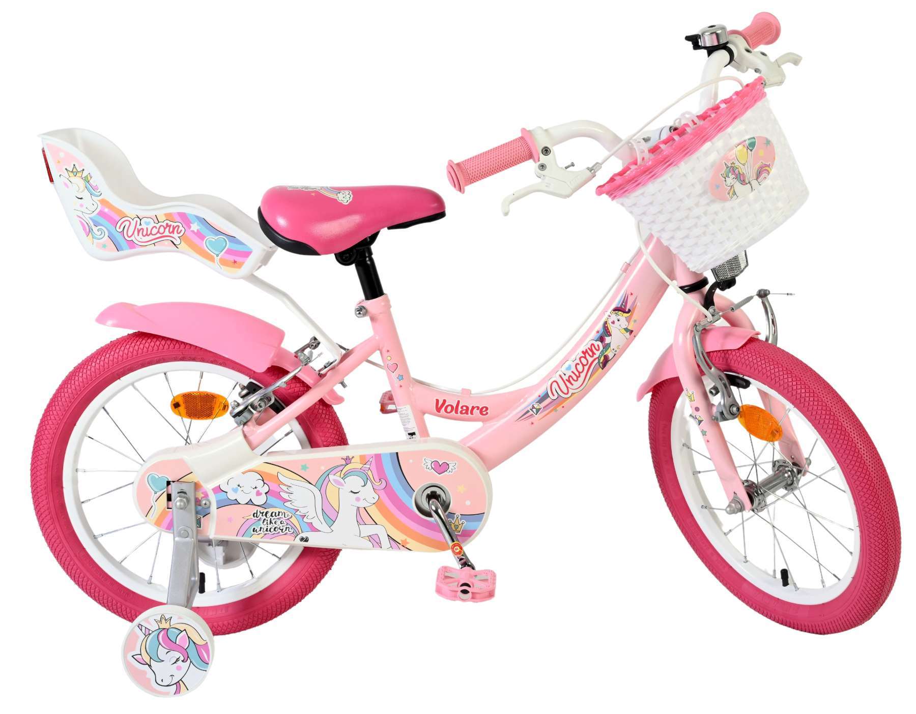 Volare | Meisjes Kinderfiets Unicorn, 16 inch, Roze, Twee Handremmen - Afbeelding 9